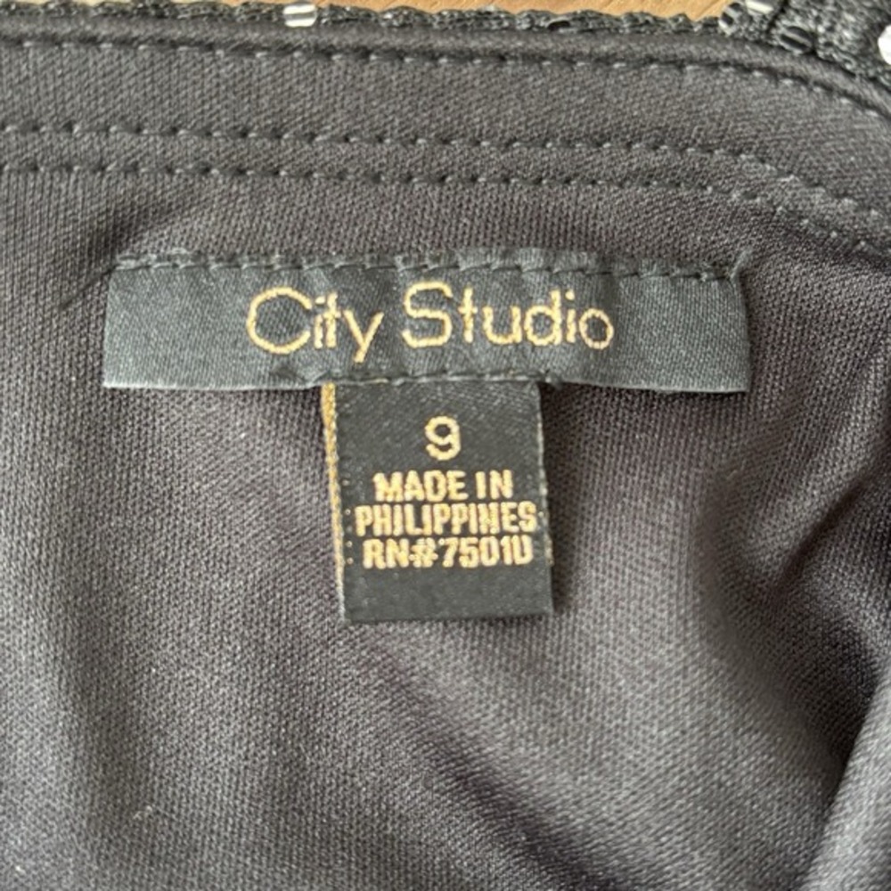 City Studio Mini Dress Sz 9 Black Silver Whimsygoth Glitter Baby‎ Doll Y2K Hoco - Picture 6 of 14